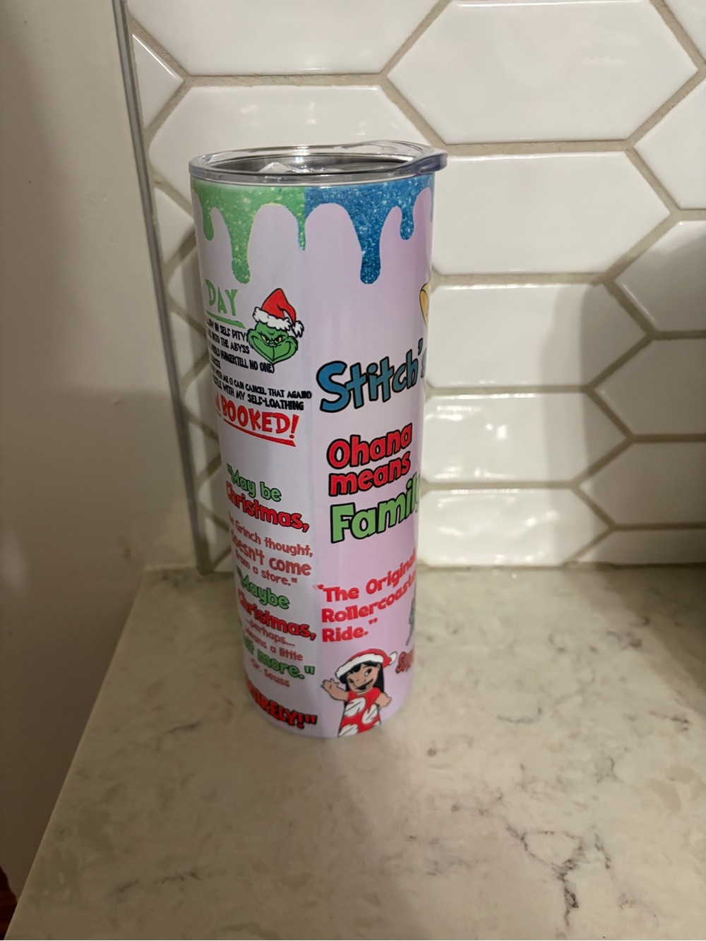 Stitch & Lilo Themed Pink Holiday Tumbler